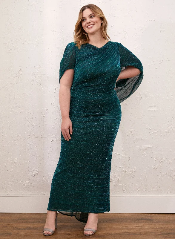 Mermaid - Style Women Dress with a Fitted Silhouette for Special OccasionsMetallic Crinkle Drape Back Dress Mermaid - Style Women Dress with a Fitted Silhouette for Special OccasionsMetallic Crinkle Drape Back Dress