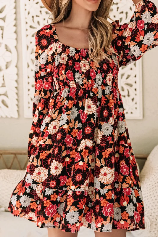 Sleeveless Women Dress in Bright Colors for Summer PartiesFloral Smocked Long Sleeve Dress