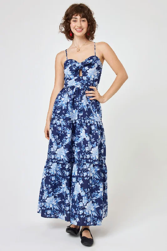 Navy White Floral Keyhole Maxi Cami Dress