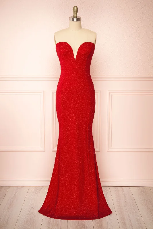 Little Black Women Dress with Sequins for a Glamorous Night OutNorcia Red | Shimmery Bustier Mermaid Maxi Dress Little Black Women Dress with Sequins for a Glamorous Night OutNorcia Red | Shimmery Bustier Mermaid Maxi Dress
