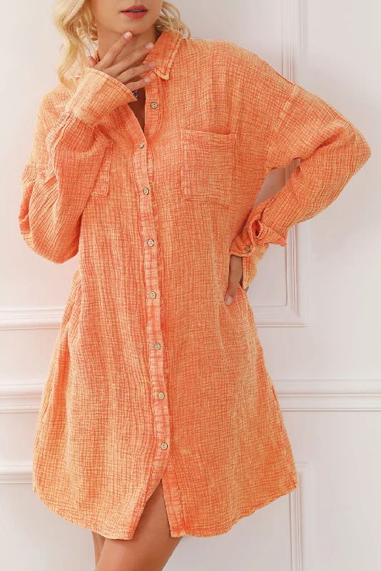 Ball Gown Women Dress with a Full Skirt for a Princess - like LookCrinkle Gauze Oversized Shirt Dress Ball Gown Women Dress with a Full Skirt for a Princess - like LookCrinkle Gauze Oversized Shirt Dress