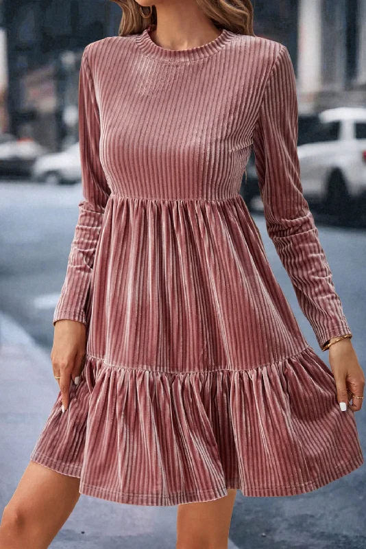Ruffled Women Dress with Multiple Layers for a Playful and Girly StyleVelvet Long Sleeve Tiered Dress Ruffled Women Dress with Multiple Layers for a Playful and Girly StyleVelvet Long Sleeve Tiered Dress