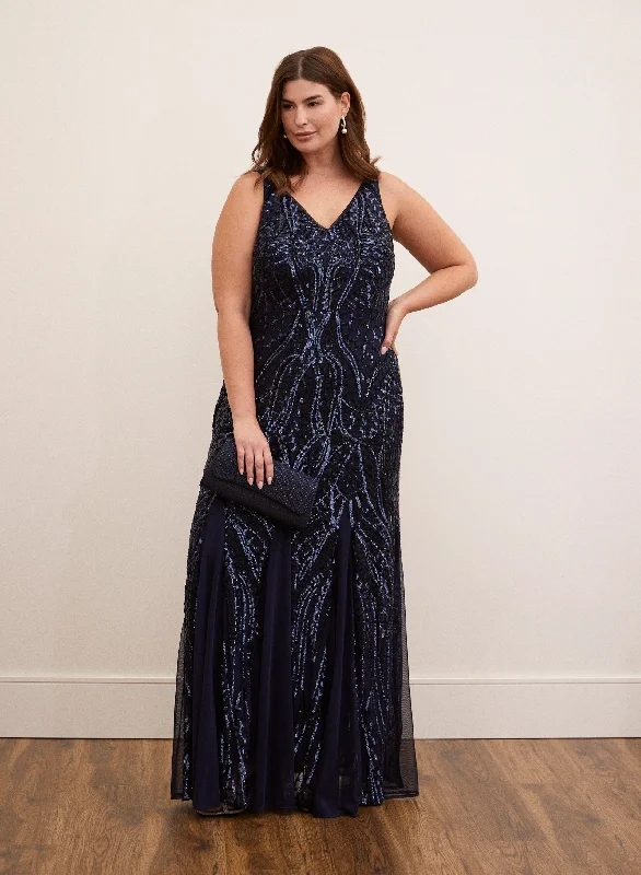 Plus Size Women Dress with a Flattering A - Line Cut for Comfort and StyleSequin Mesh Dress Plus Size Women Dress with a Flattering A - Line Cut for Comfort and StyleSequin Mesh Dress