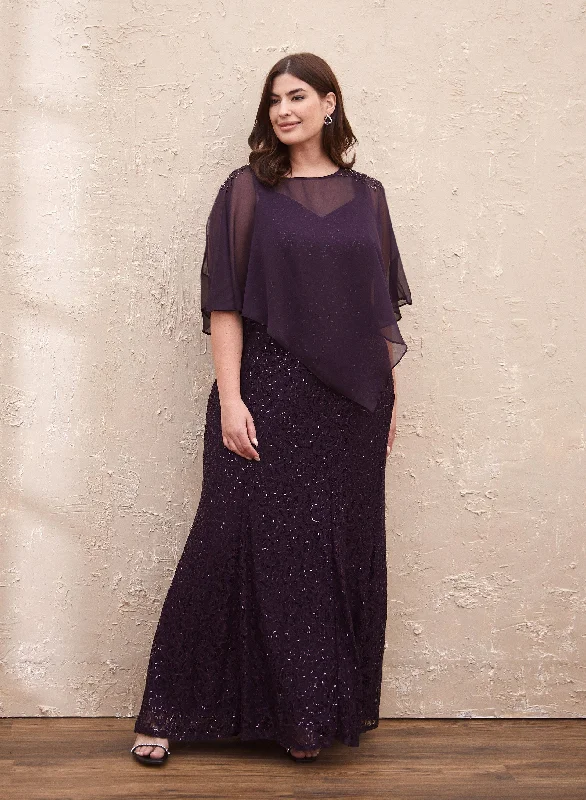 Sequined Lace Removable Poncho Dress