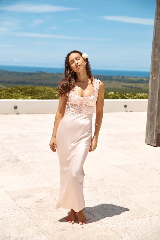 Halter Neck Women Dress to Show Off the Shoulders and NecklineSleeping Beauty Satin Maxi Dress Pink Halter Neck Women Dress to Show Off the Shoulders and NecklineSleeping Beauty Satin Maxi Dress Pink