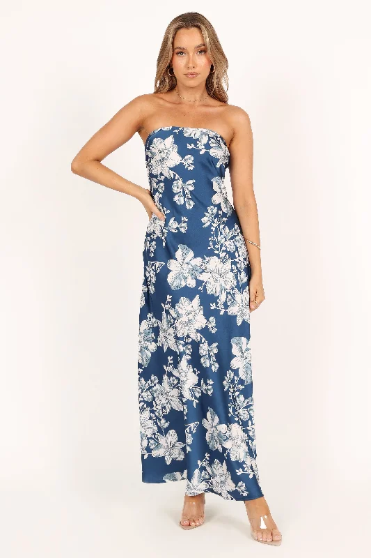 Gemma Strapless Maxi Dress - Blue Floral