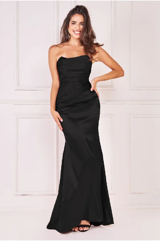 Goddiva Satin Bandeau Maxi Dress - Black