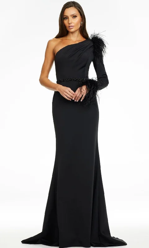 Ashley Lauren - 11131 Feather Detail Long Sleeve Gown