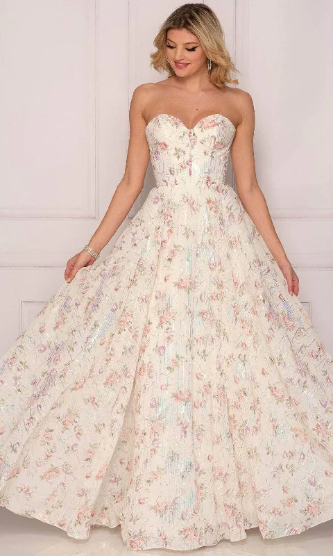 Dave & Johnny A10391 - Strapless Floral Printed Prom Dress