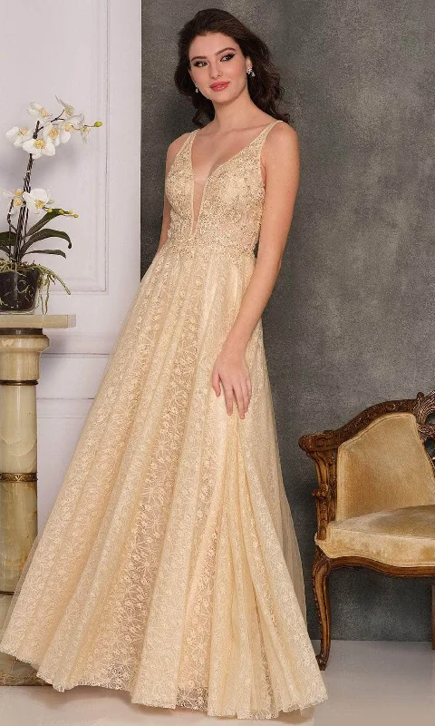 Dave & Johnny A10406 - Laced Plunging Neckline Long Dress