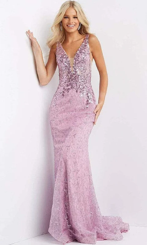 JVN by Jovani JVN08418 - Sequin and Glittered V Neck Gown