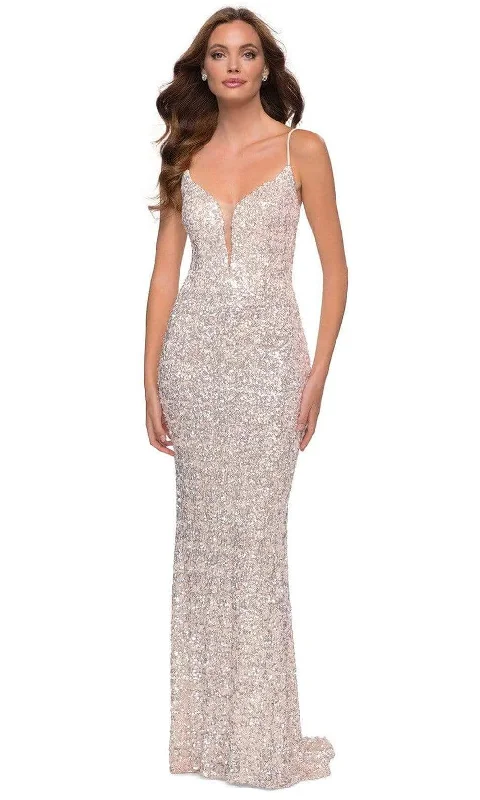 La Femme - 29872 Spaghetti Strap Sequin-Ornate Junior Prom Sheath Dress