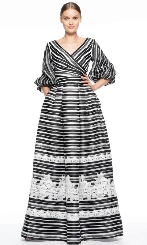 Theia 8812269 - Faux Wrap Stripe Evening Dress