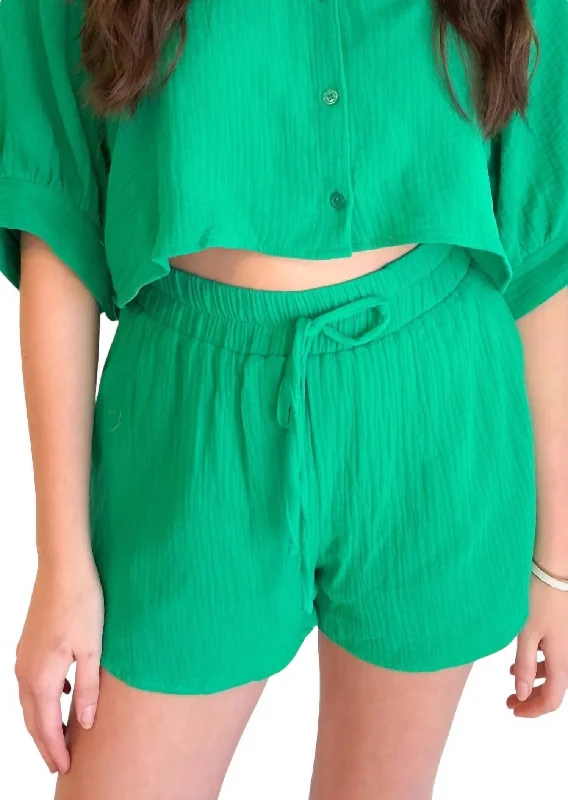 Cuffed Women Shorts for a Laid - Back and Trendy LookBy The Pool Gauze Shorts In Green