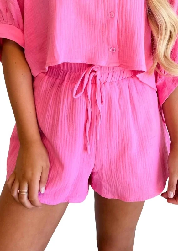 Bermuda Women Shorts for a Classic and Sophisticated LookBy The Pool Gauze Shorts In Pink