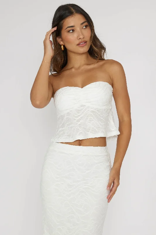 Chat Me Up Embellished Strapless Top White