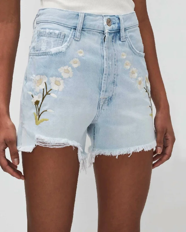 Jeanette Women Shorts with a Soft and Comfortable FeelCut Off Embroidered Shorts In Sun Blue