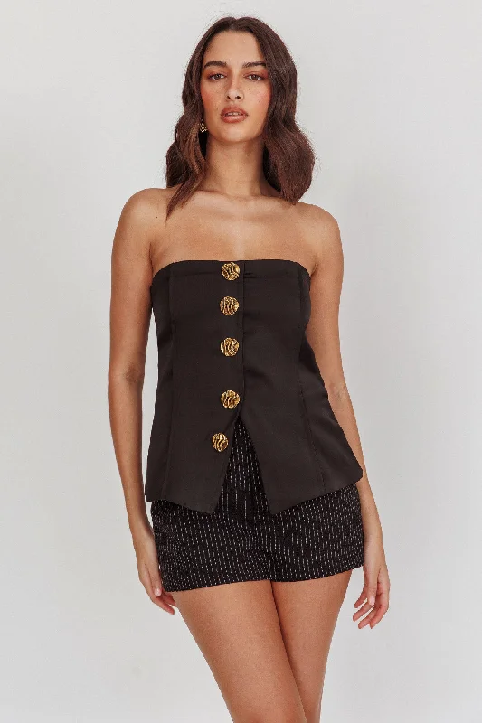 Button - decorated strapless top for a unique and fashionable detailDanni Strapless Gold Button Top Black Button - decorated strapless top for a unique and fashionable detailDanni Strapless Gold Button Top Black