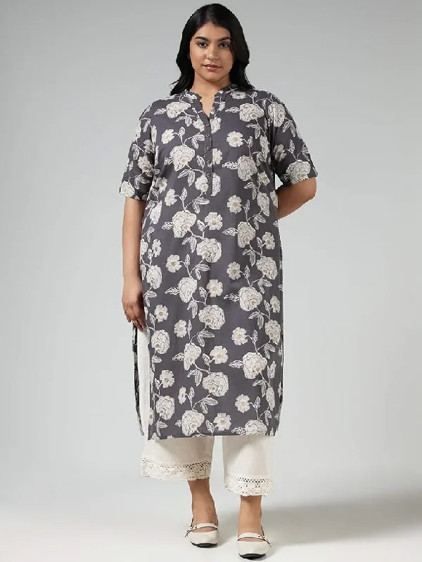 Leather Look Women Shorts for an Edgy and Chic StyleDiza Grey Floral Printed Cotton Kurta
