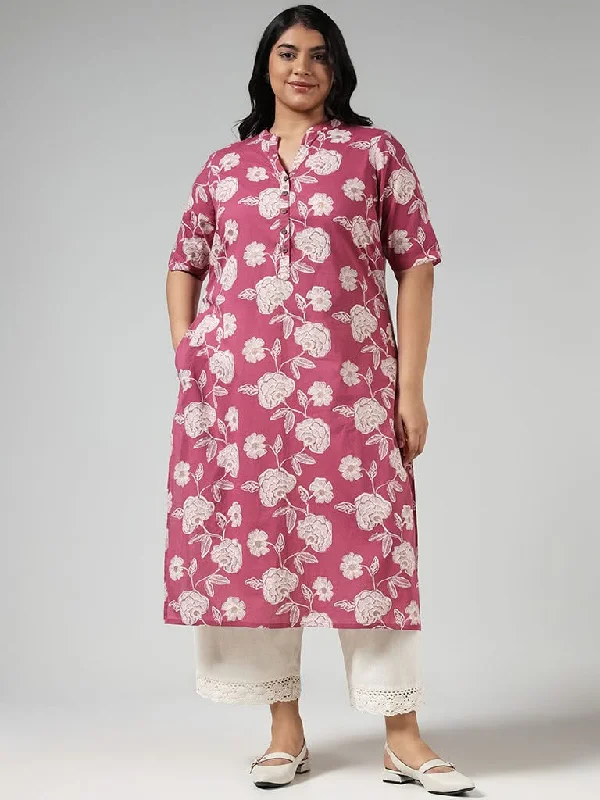 Cuffed Women Shorts for a Laid - Back and Trendy LookDiza Pink Floral Printed Cotton Kurta