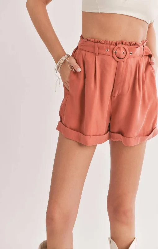Leather Look Women Shorts for an Edgy and Chic StyleDunes Belted Shorts In Rust