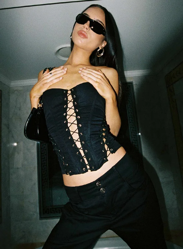Quick - dry strapless top for water sports enthusiastsEden Lace Up Corset Black