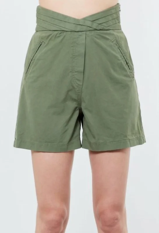 Denim Women Shorts with Distressed Details for a Casual VibeEllena Pleated Shorts In Military Green