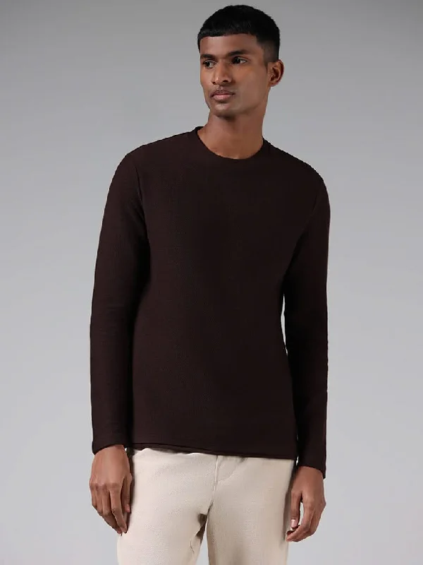 Solid Color Women Shorts in Bright Hues for a Bold StatementETA Brown Waffle Knitted Slim Fit T-Shirt