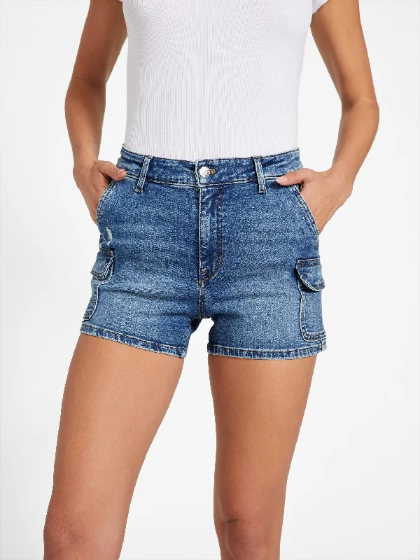 Solid Color Women Shorts in Bright Hues for a Bold StatementHelena High-Rise Denim Cargo Shorts