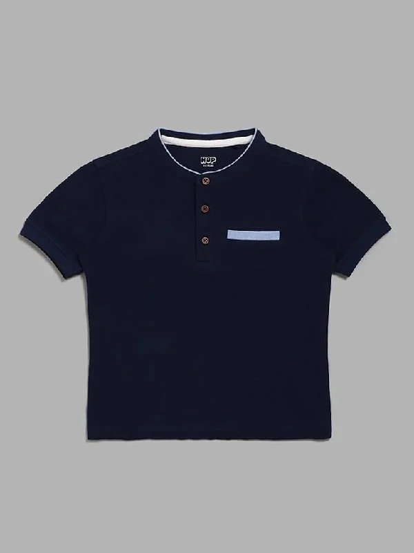 Belted Women Shorts to Enhance the WaistlineHOP Kids Back Embroidered Navy T-Shirt
