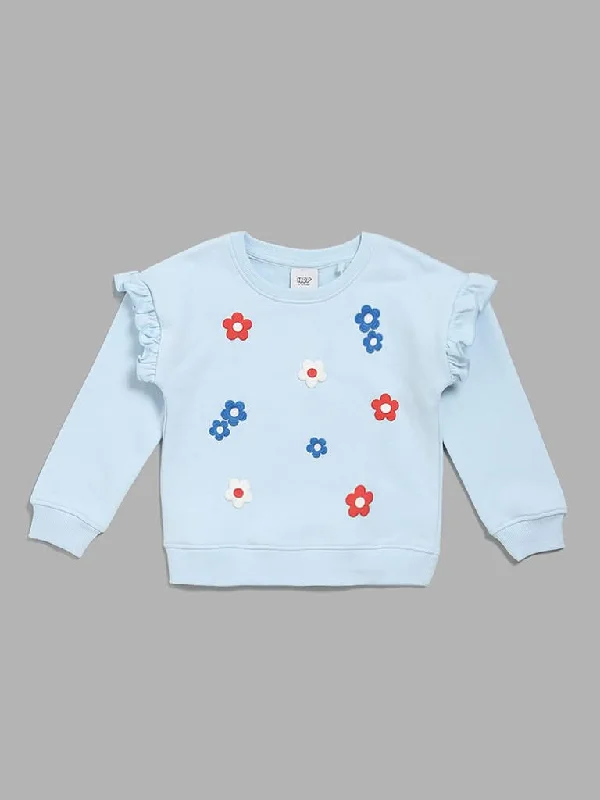 Ruffled Hem Women Shorts to Add a Feminine TouchHOP Kids Blue Embroidered Sweatshirt