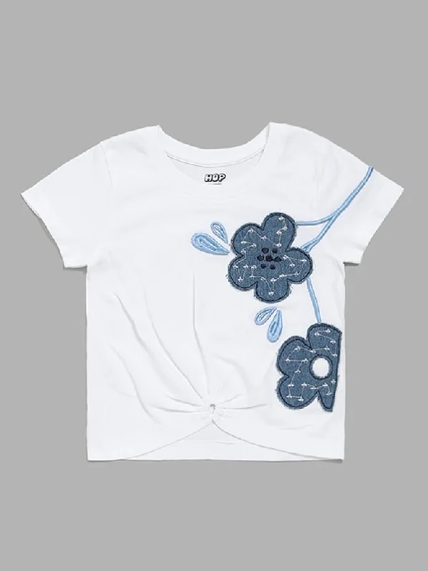 Elastic Waist Women Shorts for Easy Wear and ComfortHOP Kids Blue Embroidered White T-Shirt