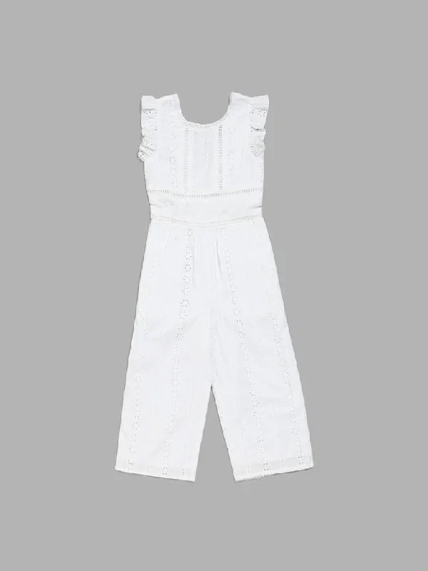 Plus Size Women Shorts with a Comfortable and Stylish FitHOP Kids White Schiffli Embroidered Jumpsuit