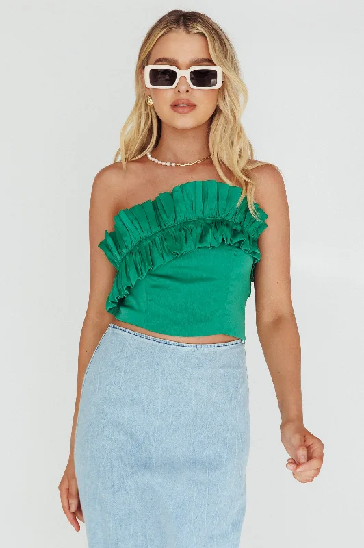 La Belle Frill Neckline Crop Top Green