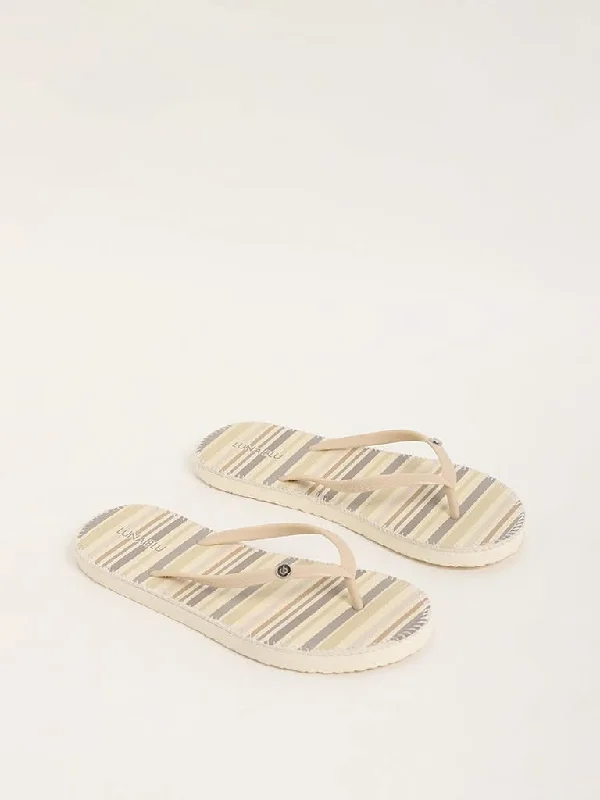 Solid Color Women Shorts in Bright Hues for a Bold StatementLUNA BLU Beige Striped Flip-Flop