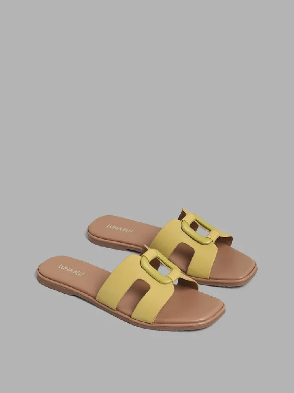 Embroidered Women Shorts with Intricate DesignsLUNA BLU Mustard Cut-Out Case Buckle Sandals