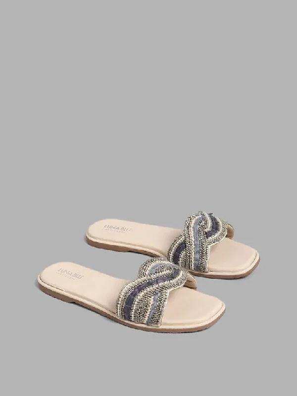 Cuffed Women Shorts for a Laid - Back and Trendy LookLUNA BLU Navy Beaded Strap Sandals