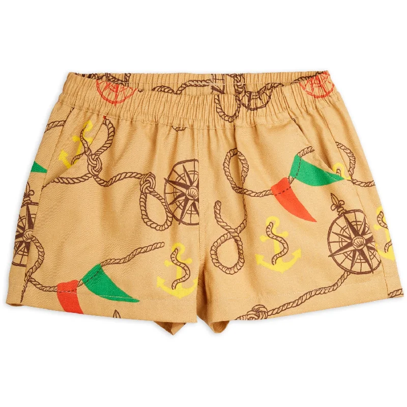 Mini Rodini Beige Nautical AOP Woven Shorts