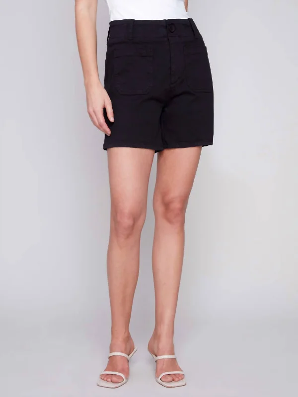 Stretchable Women Shorts for Maximum MobilityPatch Pocket Shorts In Black