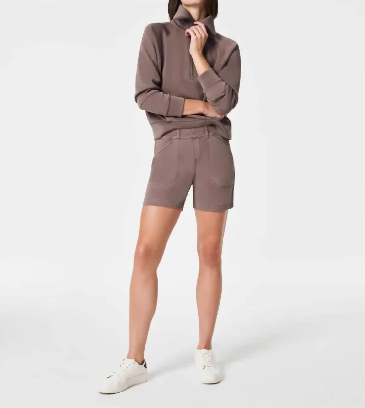 Elastic Waist Women Shorts for Easy Wear and ComfortStretch Twill Shorts In Smoke