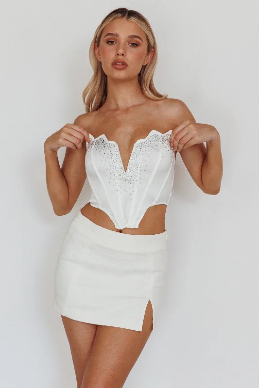 Up All Night Diamante Crop Top White