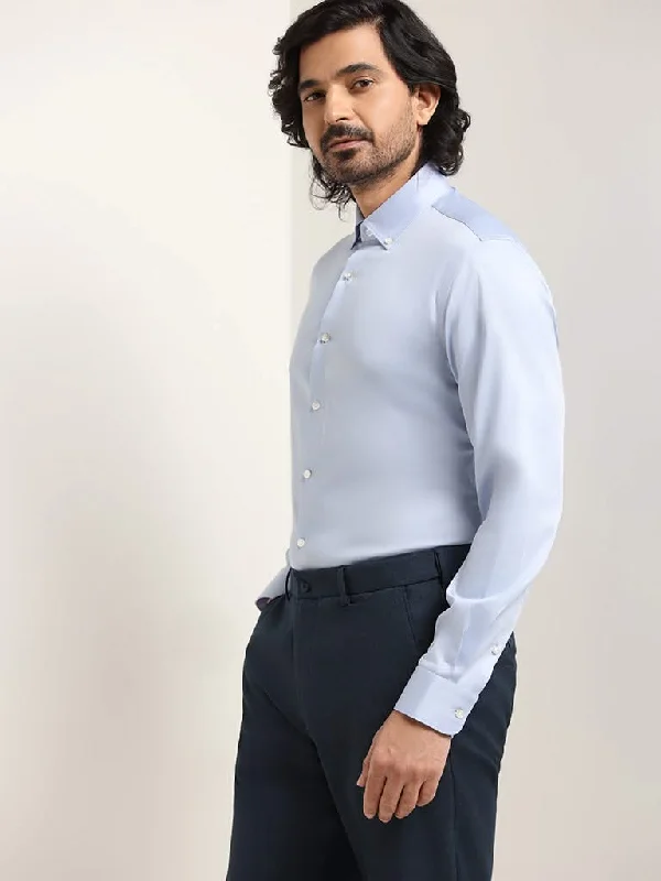 Ruffled Hem Women Shorts to Add a Feminine TouchWES Formals Light Blue Slim-Fit Shirt