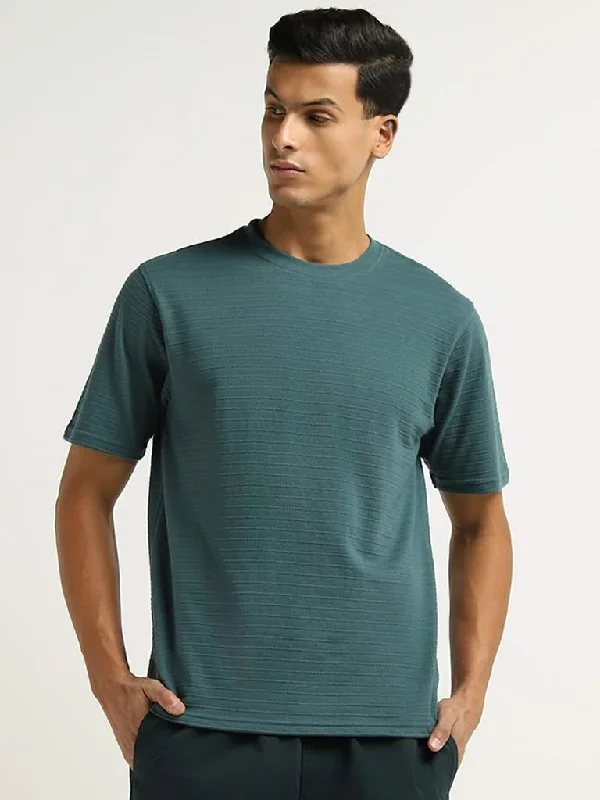 Elastic Waist Women Shorts for Easy Wear and ComfortWES Lounge Dark Green Textured Cotton Blend Relaxed Fit T-Shirt