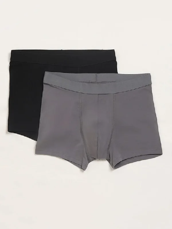 Leather Look Women Shorts for an Edgy and Chic StyleWES Lounge Grey Cotton Trunks - Pack of 2