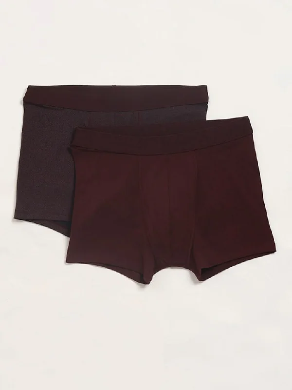 Elastic Waist Women Shorts for Easy Wear and ComfortWES Lounge Wine Cotton Trunks - Pack of 2