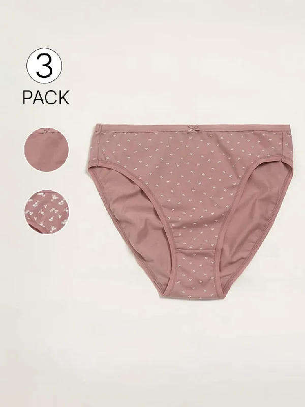 Belted Women Shorts to Enhance the WaistlineWunderlove Beige Printed Cotton Blend Hi-Leg Briefs - Pack of 3