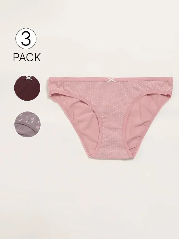 Stretchable Women Shorts for Maximum MobilityWunderlove Pink Printed Cotton Blend Briefs - Pack of 3