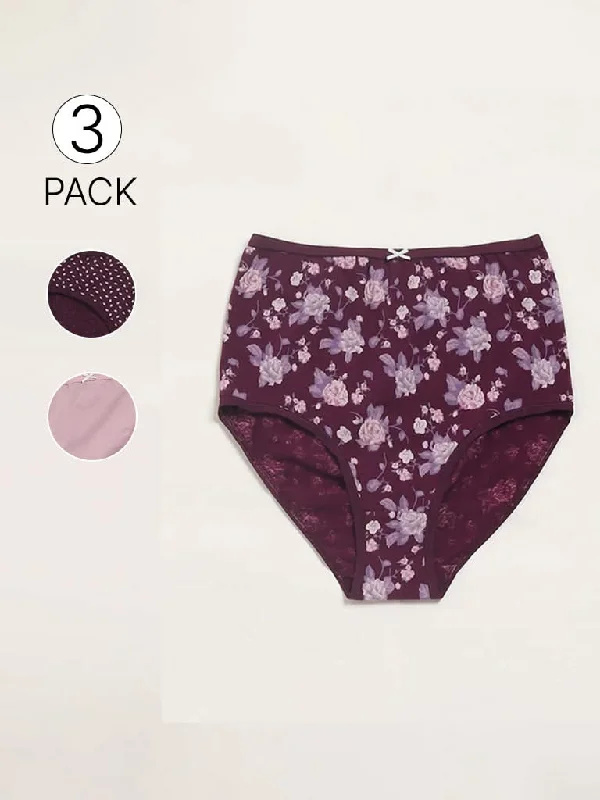 Printed Floral Women Shorts for a Summer - Ready StyleWunderlove Violet Printed Cotton Blend Briefs - Pack of 3