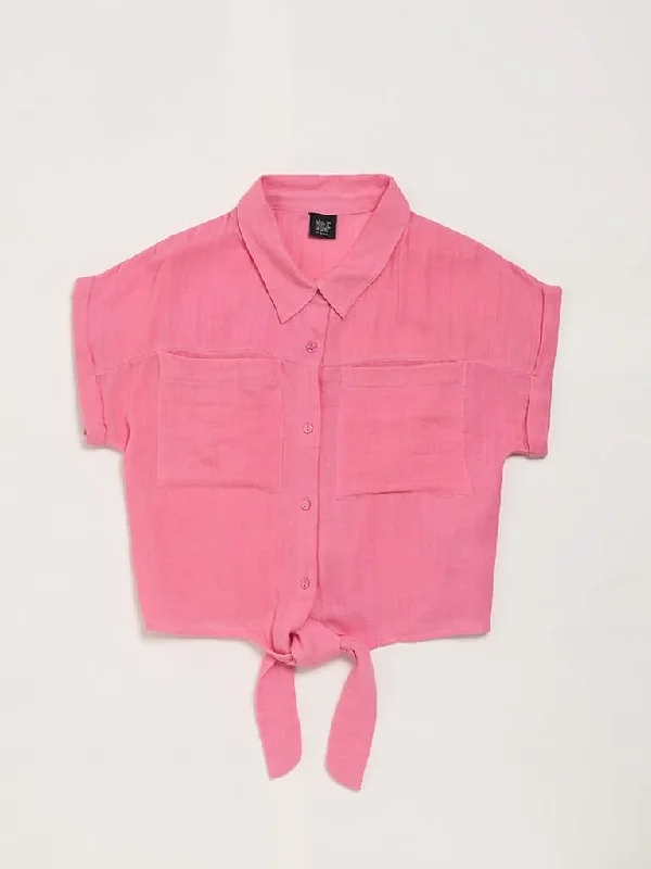 Stretchable Women Shorts for Maximum MobilityY&F Kids Pink Tie Up Shirt