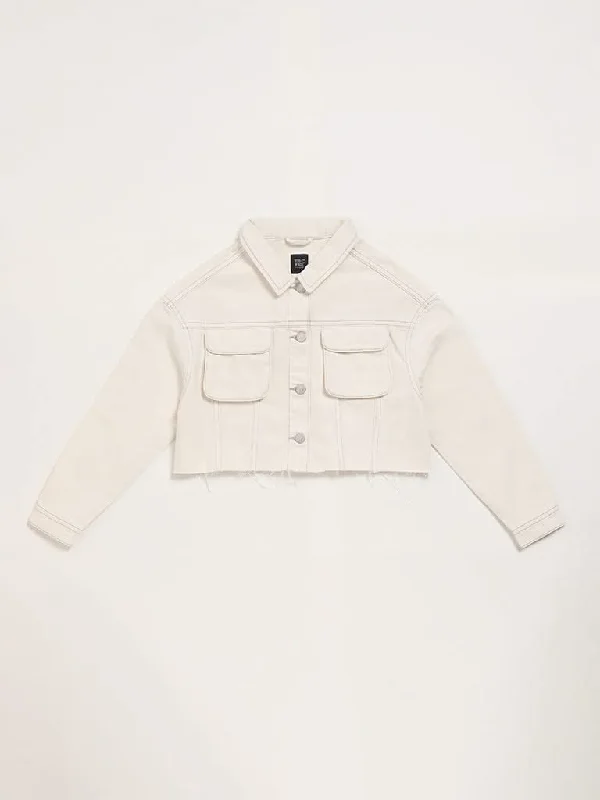 Stretchable Women Shorts for Maximum MobilityY&F Kids Solid Off White Denim Jacket